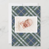 Blauwe speldenfotokaart voor geboorte Baby Aankondiging (Achterkant)