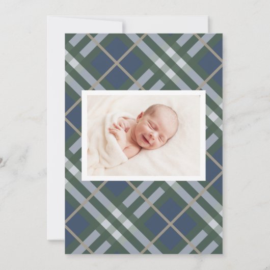 Blauwe speldenfotokaart voor geboorte Baby Aankondiging (Achterkant)