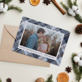 Blauwe speldenkerstfeestelijke Folie Lijst Folie Feestdagenkaart