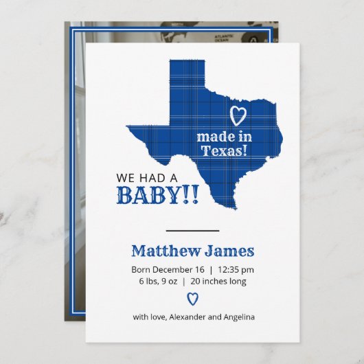 Blauwe speldenkplaat gemaakt in Texas - verticale  Aankondiging (Voorkant / Achterkant)