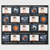 Blauwe speldensport en sport met foto van Birthday Cadeaupapier (Vlak)