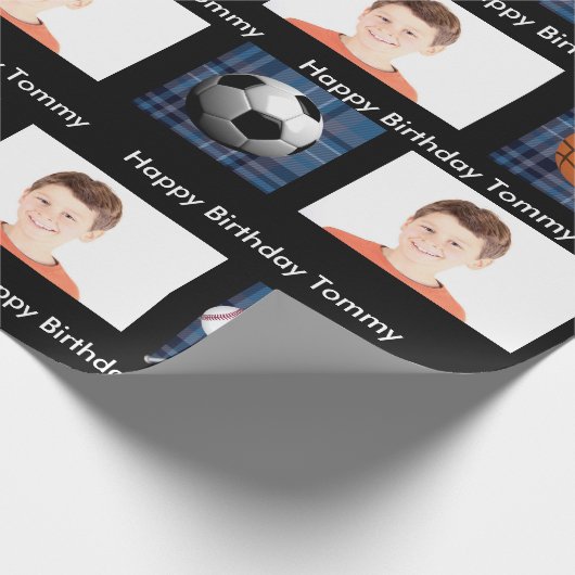 Blauwe speldensport en sport met foto van Birthday Cadeaupapier (Hoek)