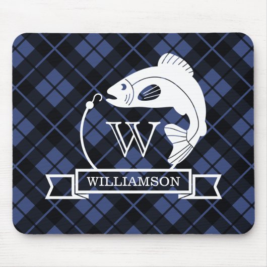 Blauwe speldenvis en haak-monogram muismat (Voorkant)