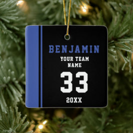 Blauwe Speler Naam Nummer Team Sport Kinderen Aand Keramisch Ornament