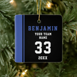 Blauwe Speler Naam Nummer Team Sport Kinderen Aand Keramisch Ornament