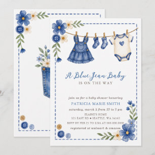 Blauwe Spijkerbaby Is Op Komst Meisje Baby Borrel Kaart