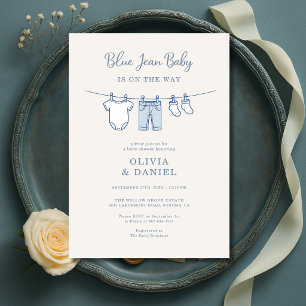 Blauwe Spijkerbaby Op Weg Koppel Baby Shower Kaart