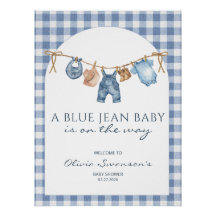 Blauwe spijkerbaby shower banner cowboy