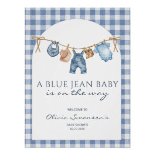 Blauwe spijkerbaby shower banner cowboy perfect poster
