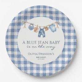 Blauwe Spijkerbaby Shower Cowboy Papieren Bordje