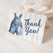 Blauwe spijkerbaby shower lege bedankkaart