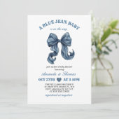 Blauwe spijkerbaby shower uitnodiging (Staand voorkant)