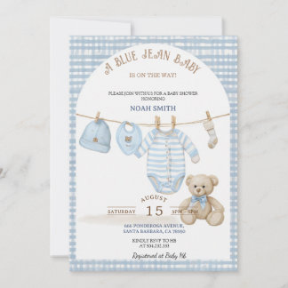 Blauwe spijkerbaby shower uitnodiging | Blauwe Gin