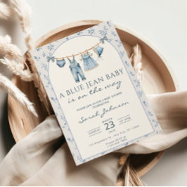 Blauwe spijkerbaby shower uitnodiging cowboy