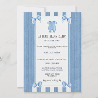 Blauwe spijkerbaby shower uitnodiging | Denim baby