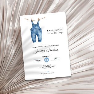 Blauwe spijkerbaby shower uitnodiging - Denim them