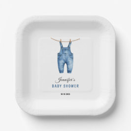 Blauwe Spijkerbabyfeest - Denim Thema Papieren Bordje