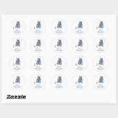 Blauwe spijkerbabyfeest ronde sticker (Vel)