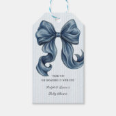 Blauwe spijkerboog babyshower cadeaulabel (Voorkant)