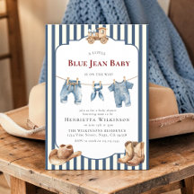 Blauwe spijkerbroek baby baby shower uitnodiging
