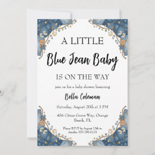 blauwe spijkerbroek baby shower uitnodigingen