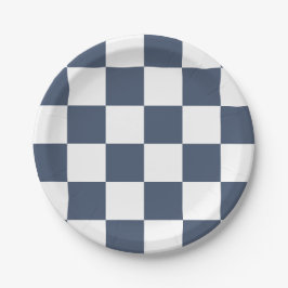 Blauwe spijkerbroek blauw/wit geruit papieren bordje