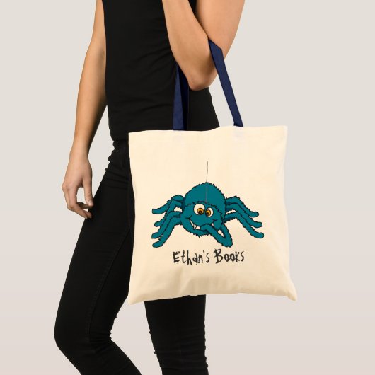 Blauwe spin kinder met de naam id library canvas t tote bag (Voorkant (product))