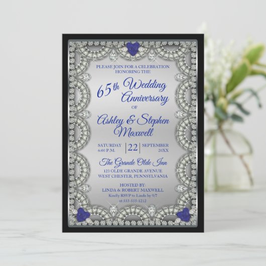 Blauwe Spinel Diamanten 65e Huwelijksjubileumfeest Kaart (Staand voorkant)