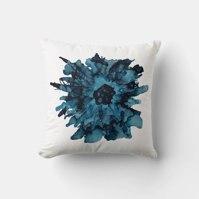 ! Blauwe spinmum Floral hand geschilderd Kussen (Voorkant)