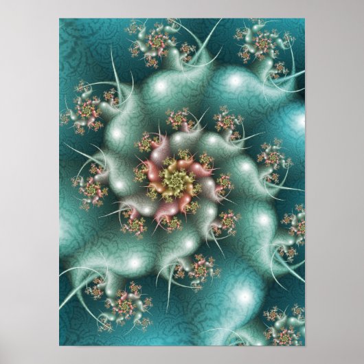 Blauwe Spiraal Fractal Poster (Voorkant)