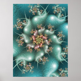 Blauwe Spiraal Fractal Poster