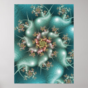 Blauwe Spiraal Fractal Poster