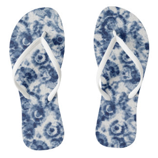 Blauwe spiraal tie-dye teenslippers