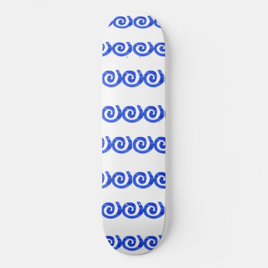 Blauwe spiralen patroon op wit persoonlijk skateboard (Voorkant)