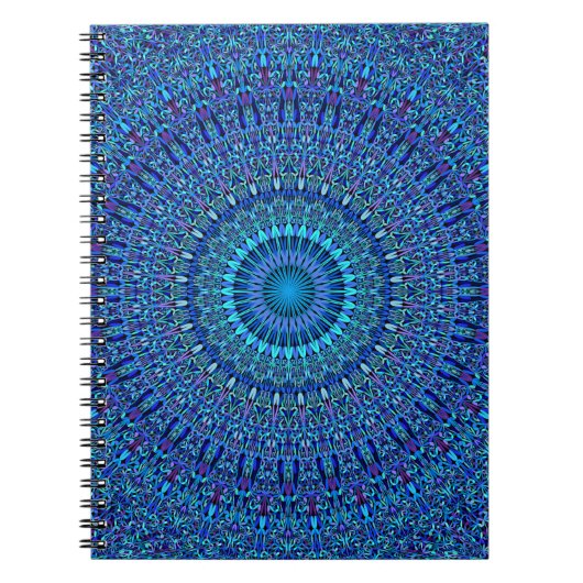 Blauwe Spirituele ventilator tuin Mandala Notitieboek (Voorkant)
