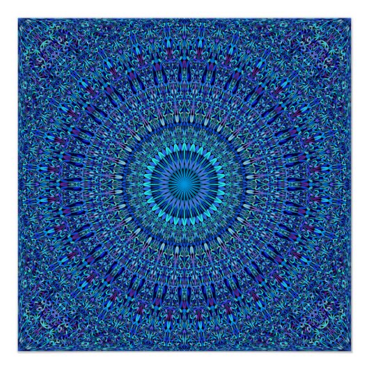 Blauwe Spirituele ventilator tuin Mandala Perfect Poster (Voorkant)