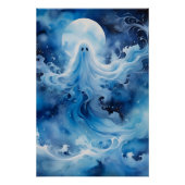 Blauwe spookachtige figuur met maan perfect poster (Voorkant)