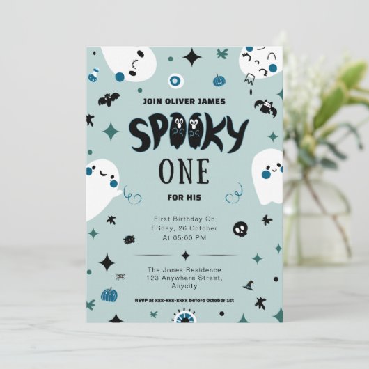 Blauwe spooky een Halloween jongen 1e verjaardag Kaart (Staand voorkant)