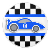 Blauwe sporenauto monogram vlag grafische debetkno keramische knop (Voorkant)