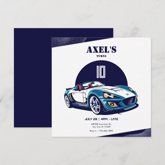 Blauwe Sport Auto verjaardag Kaart (Voorkant / Achterkant)