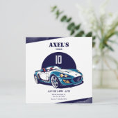 Blauwe Sport Auto verjaardag Kaart (Staand voorkant)