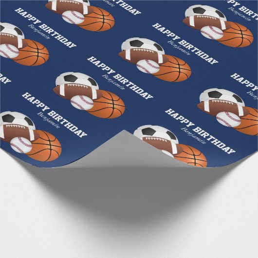 Blauwe sportdag cadeaupapier (Hoek)