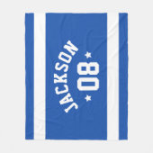 Blauwe sportstrui naam en nummer fleece deken (Voorkant)