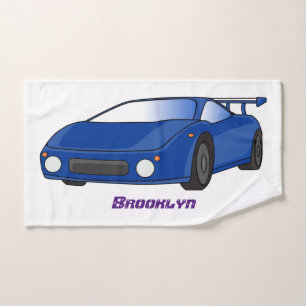 Blauwe sportwagen met afbeelding van luchtfolie bad handdoek