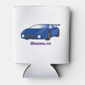 Blauwe sportwagen met afbeelding van luchtfolie blikjeskoeler (Voorkant)