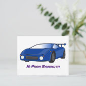 Blauwe sportwagen met afbeelding van luchtfolie briefkaart (Staand voorkant)