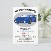 Blauwe sportwagen met afbeelding van luchtfolie kaart (Staand voorkant)