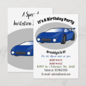 Blauwe sportwagen met afbeelding van luchtfolie kaart (Voorkant / Achterkant)