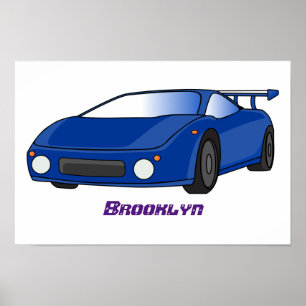 Blauwe sportwagen met afbeelding van luchtfolie poster