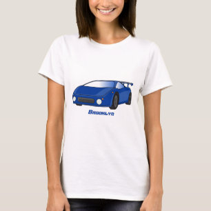 Blauwe sportwagen met afbeelding van luchtfolie t-shirt